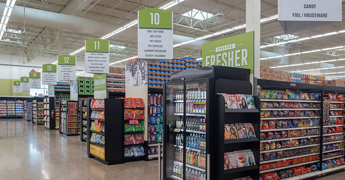 Aisles in grocery store